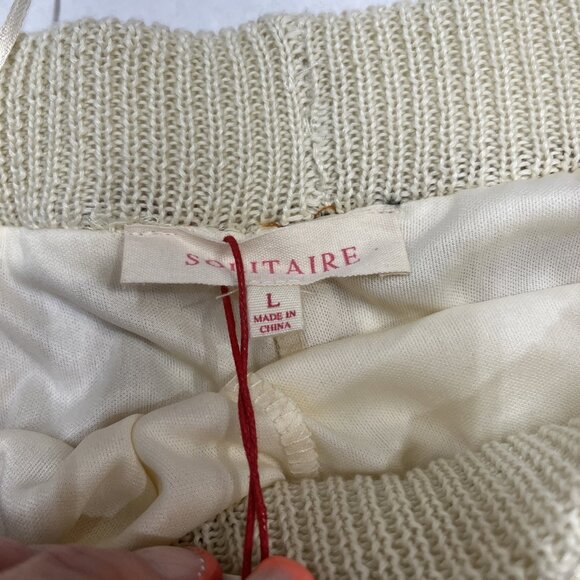 Solitaire Pants Womens L Ivory Brown‎ Crochet Knit Wide Leg Boho Hippie Festival - Picture 8 of 11